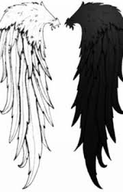 Anime Angel With Black And White Wings Blackout Wings Tattoo Wings Drawing Angel Wings Tattoo