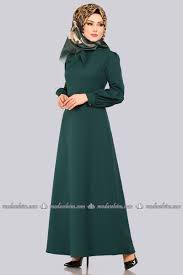 Moda Selvim Balon Kol Tesettur Elbise 1010bgs354 Zumrut
