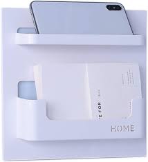 Amazon Com Bedside Shelf Stick On Wall Mounted Bed Room Dorm Office Adhesive Floating Caddy Organizer Holder For Phone Glasses Remote Control Keys Pens Plastic Material White Home Kitchen