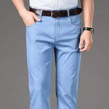 Поръчка Мъжки дънки летни дрехи прав участък дънкови панталони с висока  талия Fit ретро светло сини дънки леки дънкови панталони мъжки / Мъжки дрехи  - Revelnail.shop