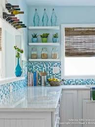 Blue Tile Backsplash White Cabinets Light Blue Walls Kitchen Beach Cottage Kitchens Beach House Kitchens Cottage Kitchens