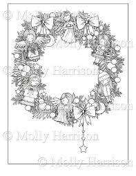 This advent coloring page shows the arrangement of four candles placed over a wreath to symbolize four virtues of life. Christmas Wreath With Angels Printable Instant Download Etsy Christmas Coloring Pages Coloring Pages Christmas Coloring Books