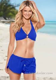 Sortlu Bikini Modelleri Saks Mavi Kalin Askili Bagcikli Bikini Modelleri Bikini Ustleri Bikini