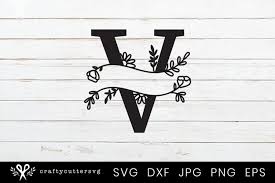 Download V Split Monogram Letter Handdrawn Botanical Flower Leaves 356981 Monograms Design Bundles