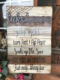 Lake House Decor Sign Reclaimed Pallet Boat Rides Campfires Fish Net Wooden Home Barn Wood Distressed Gray Brown Cream White 16x24 Lake House Signs Lake Cabin Decor Lake Decor