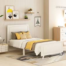 Twin Bed Frame With Headboard White Twin Bed Frame For Kids Modern Wood Twin Bed Frame Mattress Foundation With Soild Wood Slat Support For Adults Teens Child In 2020 Bed Frame