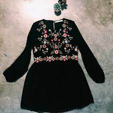 Zara blue floral midi dress with front button bnwt size l. Zara Dresses Zara Black Dress With Floral Embroidery Poshmark