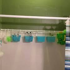 15 Clever Organization Ideas For A Tiny Bathroom The Craftiest Couple Shower Rods Shower Storage Shower Rod