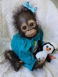 Ooak Reborn Monkey Chimpanzee Baby Girl Art Doll Primate Ape Original Cute Baby Animals Cute Baby Monkey Animals