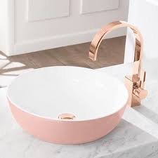 rose gold kitchen, gold bathroom