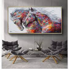 Please, print the file twice and turn one of the prints upside down. Two Running Horses Abstract Art Painting Printed On Canvas Canvaspaintart