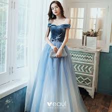 Fashion Ocean Blue Prom Dresses 2020 A Line Princess Suede Off The Shoulder Beading Lace Flower Sleeveless Backless Floor Length Long Formal Dresses Prom Dresses Blue Formal Dresses Long Prom Dresses