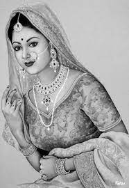 Coloring For Adults Kleuren Voor Volwassenen Art Drawings Beautiful Female Art Painting Indian Art Paintings