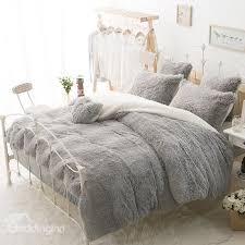 Solid Gray And White Color Blocking Fluffy 4 Piece Bedding Sets Duvet Cover Bed Linens Luxury Bed Linen Sets Duvet Bedding