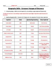 Exploration Geography Skills European Voyages Of Discovery Chart And Map