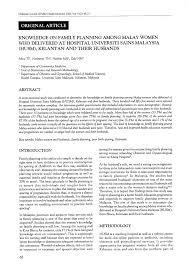Check spelling or type a new query. Pdf Knowledge On Family Planning Among Malay Women Who Delivered At Hospital Universiti Sains Malaysia Husm Kelantan And Their Husbands