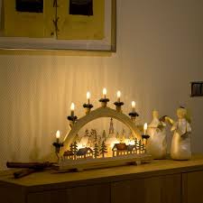 Konstsmide 36cm X 57cm Indoor Static Prelit Natural Wood Candle Arch With Motif Detailing White Cable