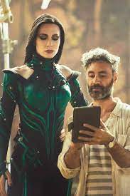 I love what you've done with the place. Cate Blanchett As Hela With Director Taika Waititi On The Set Of Thor Ragnarok Marvelstudios