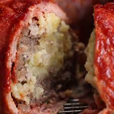 Bacon Wrapped Mashed Potato Stuffed Meatloaf Recipe By Tasty Video Recipe Video Cooking Recipes Food Cooking