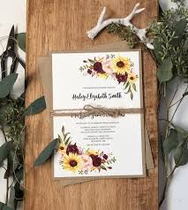 Rustic Sunflower Wedding Invitation Set With Burgundy Blush Etsy Rustic Sunflower Wedding Sunflower Wedding Invitations Sunflower Wedding