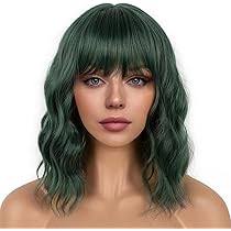 Amazon.com : Mildiso Dark Green Wigs for Women Short Curly Wavy Bob Wig  with Bangs Cute Synthetic Wig for Daily Party M073 : Beauty & Personal Care