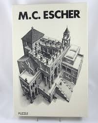 Buy nova design group magnetic wheels at work 26 piece puzzle: M C Escher Jigsaw Puzzle Ascending And Descending Selegiochi Made In Holland Selegiochi Black Light Posters Poster Prints Mc Escher