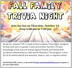 Have fun making trivia questions about swimming and swimmers. Fall Family Trivia Night Swanton Public Library