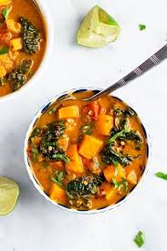 Spicy Sweet Potato Peanut Soup With Kale Always Nourished Recipe Sweet Potato Soup Healthy Soup Recipes Clean Eating Recipes For Dinner