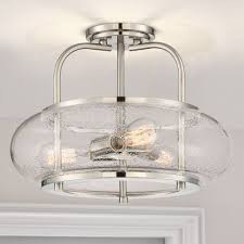 The norfolk semi flush features clear glass with metal banding. Seeded Glass Semi Flushmount Light Brushed Nickel Quoizel Lighting Trg1716bn Destination Lighting