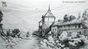 How To Draw A Lovely Scenery With Pencil Very Easy Pencil Strokes St Landscape Pencil Drawings Pencil Shading Scenery Drawings
