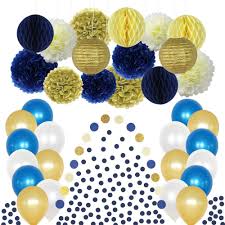 Don't forget to include a military retirement banner from party banners in your retirement party celebration decorations. Amazon Com Chotika Nautical Baby Shower Navy Blue Gold Cream Party Decorations Kit Tissue Pom Poms Honeycomb Lantern Balloons Garland For Birthday Bridal Retirement Anniversary Home Kitchen