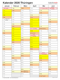 Kostenlos kalender 2018 mit schulferien und feiertagen calendario hd. Kalender 2020 Thuringen Excel