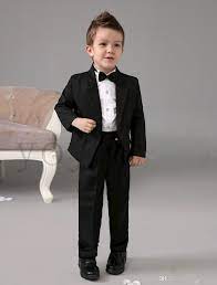 Formal Wear Kids Four Pieces Luxurious Black Ring Bearer Suits Cool Boys Tuxedo With Black Bow Tie Kids Fo Kids Formal Dresses Kids Formal Wedding Kids Outfit