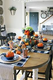 Loads Of Pumpkins Cozy Navy Hues And Little Hints Of Copper Compl Thanksgiving Table Decorations Dining Table Decor Inexpensive Thanksgiving Table Decorations