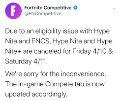 This tournament occurs across one round, so make it count. Hype Nite Canceled This Weekend Fortnitecompetitive