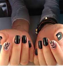 Prettiest Black Nails With Leaf Design Fall Nail Art Designs Nail Art Gel Nails
