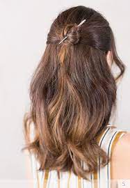 Cute Celtic Knot Bun Half Up Half Down Hairstyle With The Smooth Metal Macie Hair Stick In A Lovely Black Nickel Fini Hair Styles Half Up Hair Long Hair Styles