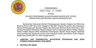 Lampiran 7 kma no477 tahun 2004 pasal 5 ayat 1 model n 1. Seleksi Cpns Bin 2021 Simak Persyaratan Dan Informasi Lengkap Lainnya