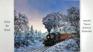Snowy Train Step By Step Acrylic Painting Colorbyfeliks Youtube Landscape Painting Tutorial Landscape Painting Lesson Landscape Paintings