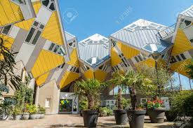 Designed by dutch architect piet blom, this residential development stands apart as its homes are literally cubes, tilted over by 45 degrees. Square Inside Yellow Cube Houses In Rotterdam Netherlands Stock Photo Picture And Royalty Free Image Image 104492804