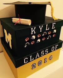I chose to paint the 3 larger boxes black, the bigger or the two smaller boxes red, and the smallest box black. Graduation Card Box Two Tiered Square Custom Blue And Yellow Graduation Card Boxes Graduation Card Box Diy Graduation Diy
