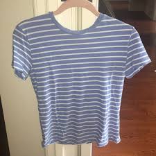 Brandy Melville Tops Brandy Melville Light Blue Shirt W White Stripes Poshmark