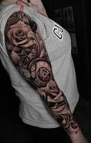 Flower And Clock Sleeve Rose Tattoo Sleeve Sleeve Tattoos Tattoos