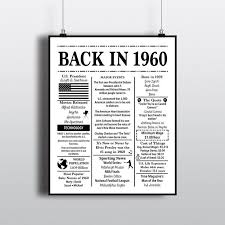 1960 Back In 1960 Black And White Poster Birthday 1960 Facts Etsy Black And White Posters 1964 Facts Chalkboard Poster Birthday