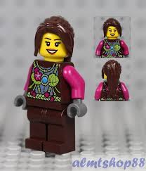 Lego Girl Kids Female Minifigure W Magenta Lime Flower Top Dark Brown Hair Ebay Lego Girls Mini Figures Dark Brown Hair