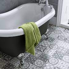 The bottom half of the wall is pvc paneling while the top half is painted blue. Bathroom Tiles Tiles Diy At B Q