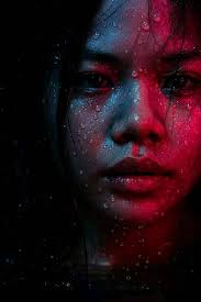 Hyper-realistic portrait of woman's face in water