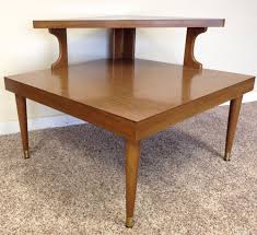 I can't seem to find any meersman tables that look anything like these two. Vintage Mersman Wood Table Mid Century Modern 2 Tier Tri Top Step End Side Table Midcenturymodern Mersman Table Wood Table Coffee Table
