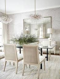 A Sophisticated Dining Room With Luxury Wallpaper On The Walls Create The Backdrop For This Glass To Dining Room Wallpaper Gold Dining Room Elegant Dining Room