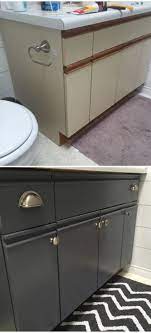 But the problem i noticed is that the door will stick to the cabinet after 5 minutes or so. Bathroom Update How To Paint Laminate Cabinets The Penny Drawer Laminate Cabinets Laminate Kitchen Cabinets Bathroom Cabinets Diy
